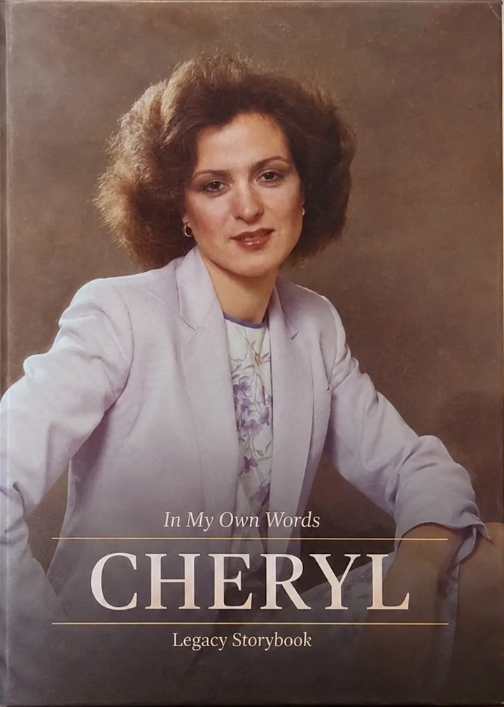 Cheryl's book: In My Own Words, with her portrait from decades ago on the cover.